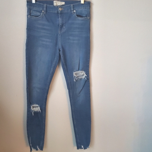 Free People High Rise Distressed Raw Hem Jeans - Picture 2 of 5